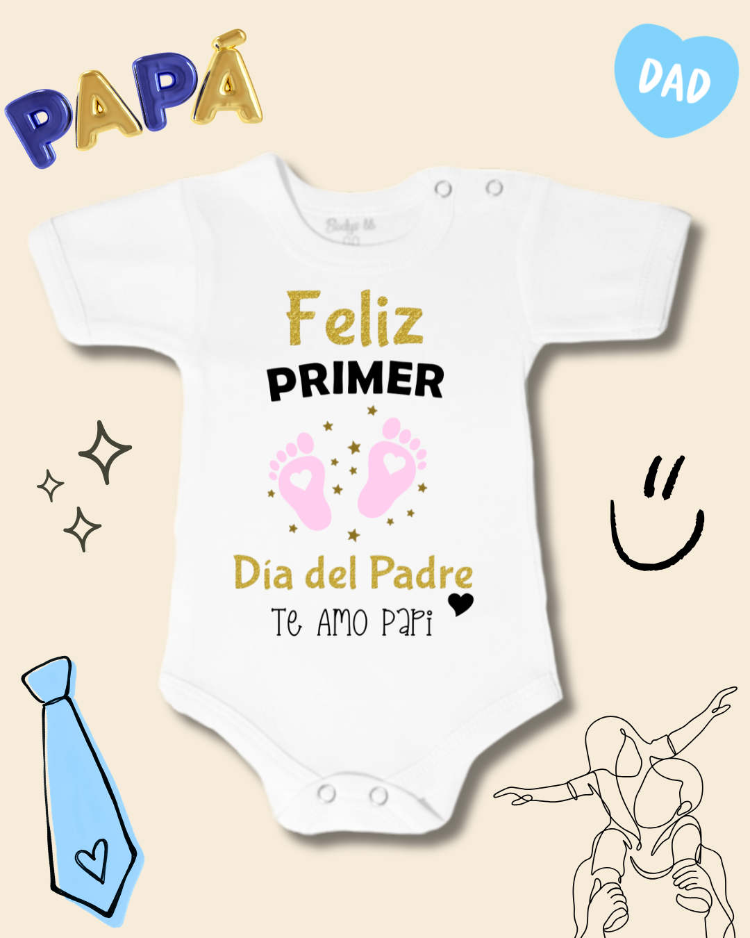 Feliz primer día del Padre te amo papi (dorado negro y rosa) 🖤