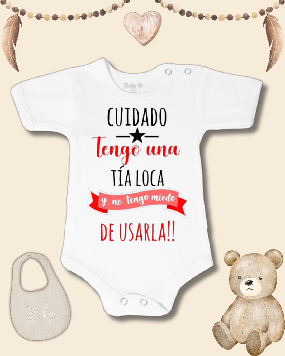 Cuidado tengo una Tía loca y no tengo miedo de usarla (negro y rojo)