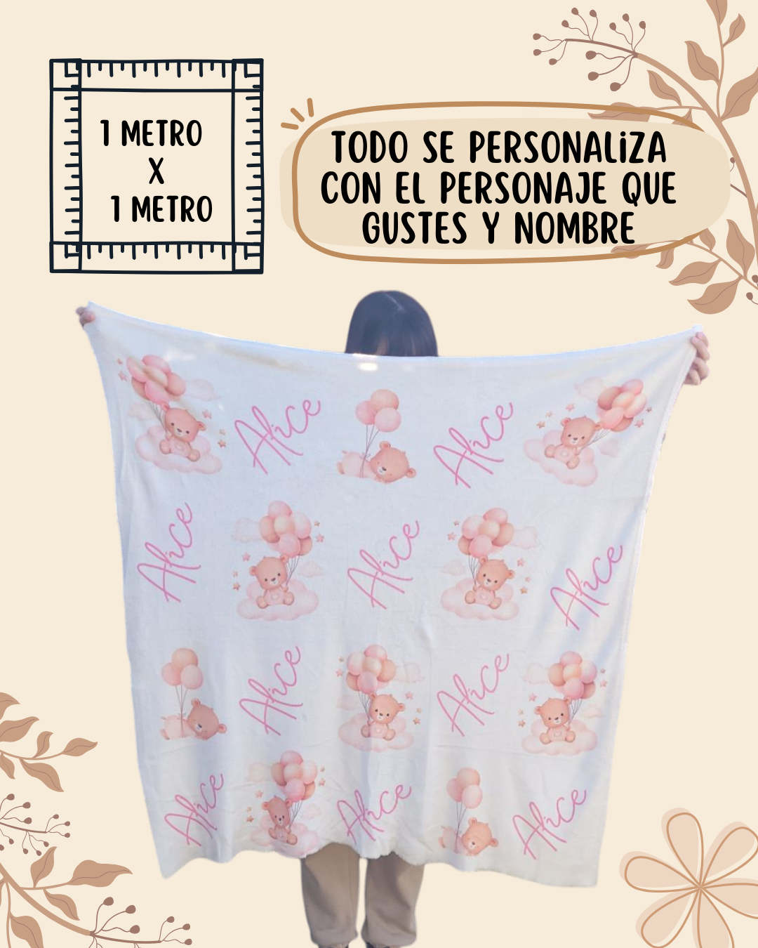 Manta para bebés personalizable 1mt x 1mt ♥️