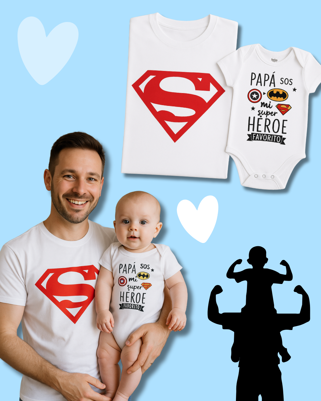 Box madera Para Papá 💙 remera blanca y body