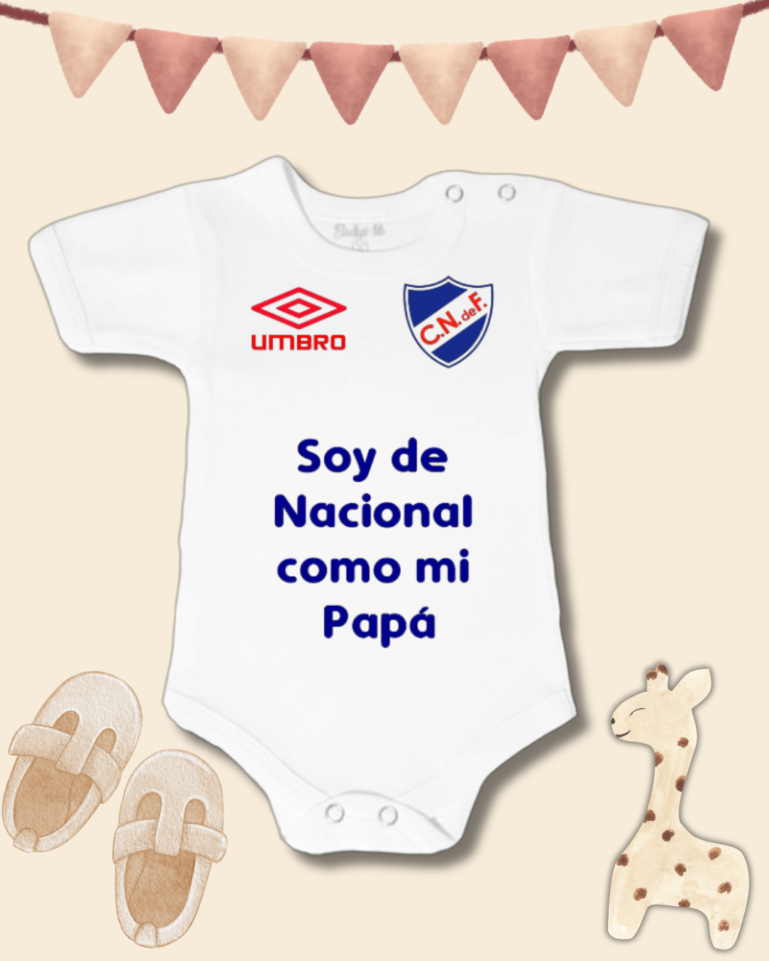 Soy de Nacional como mi Papá estilo camiseta ❤️💙🤍 (letra imprenta más gruesa)
