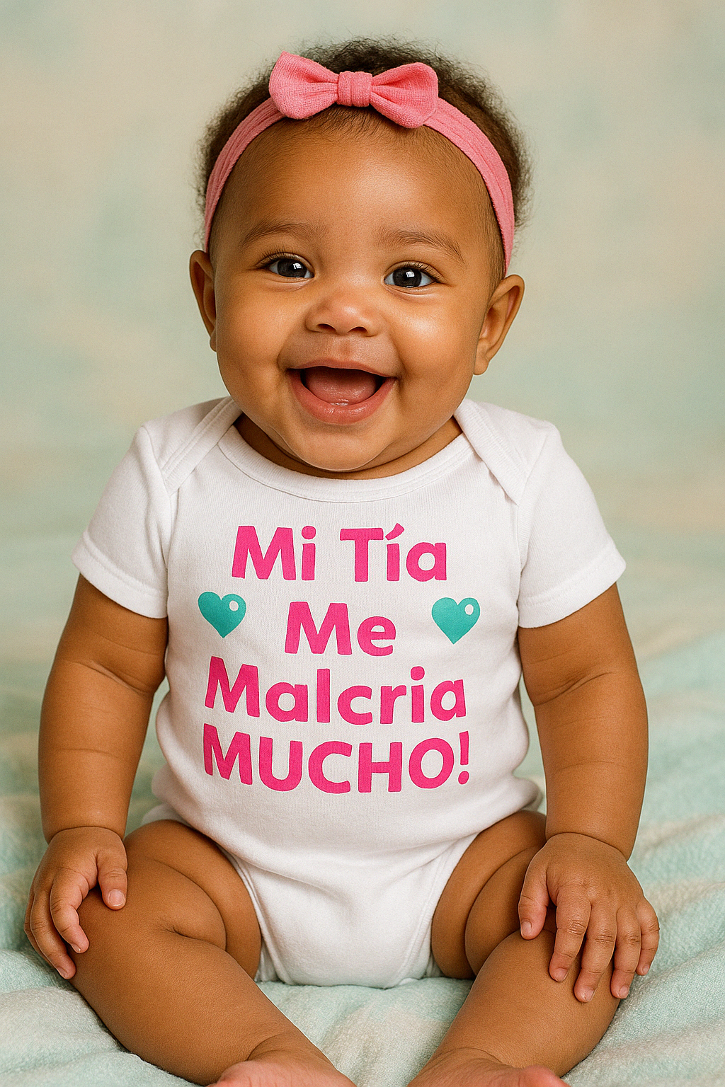 Mi Tía me malcria mucho😜(rosado con corazones verdes)