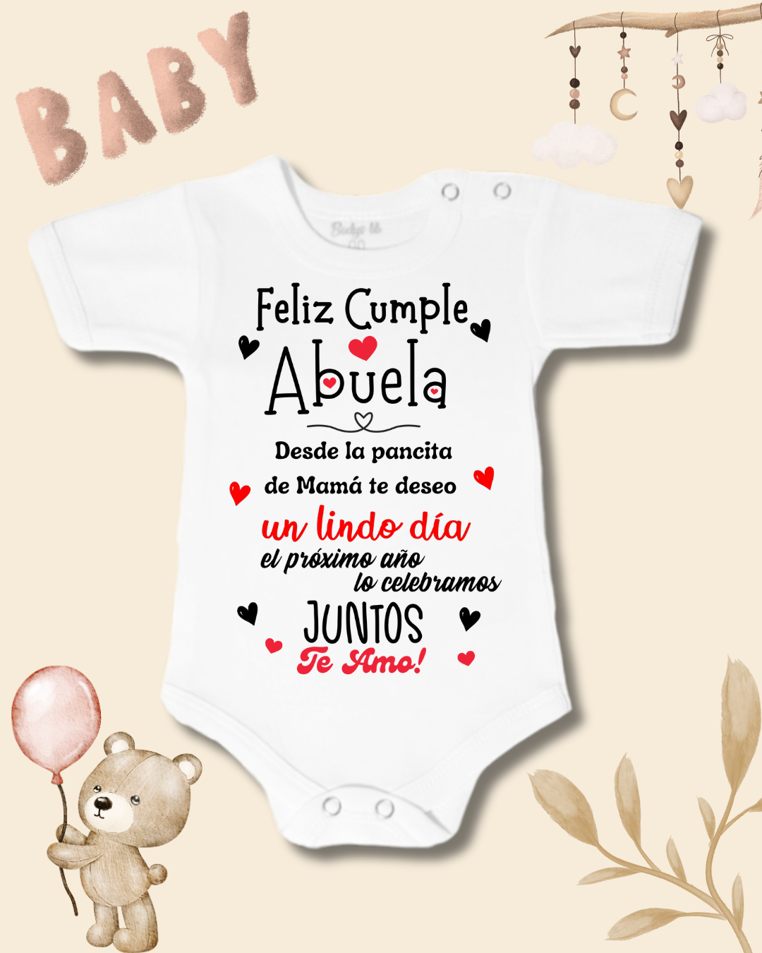 Feliz cumple Abuela desde la pancita de mamá te deseo un lindo dia❤️🎂🎁 (Rojo)