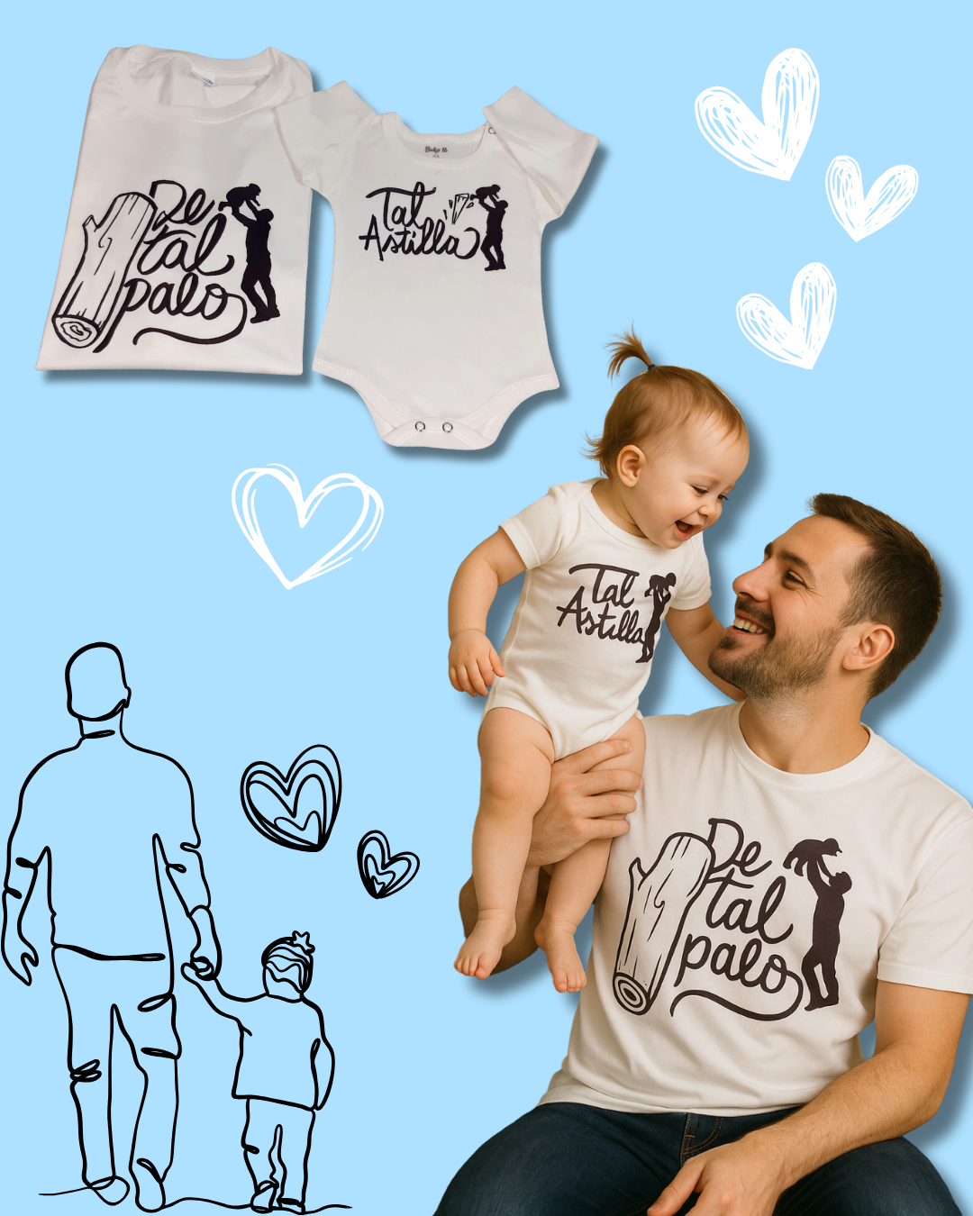 Box madera Para Papá 💙 remera blanca y body