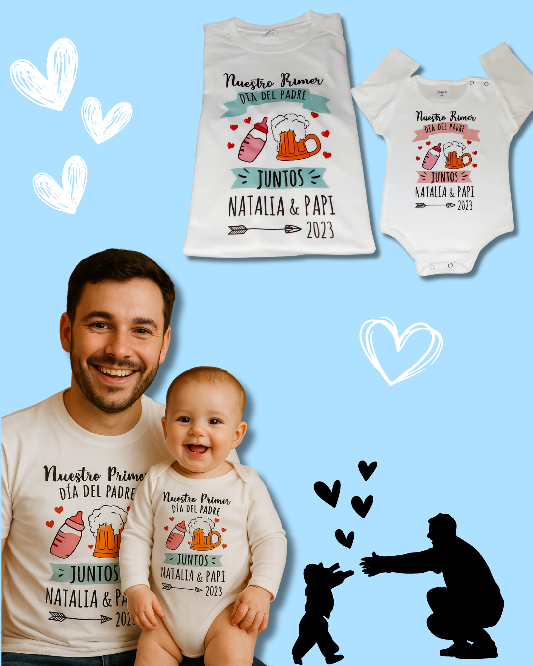 Box madera Para Papá 💙 remera blanca y body