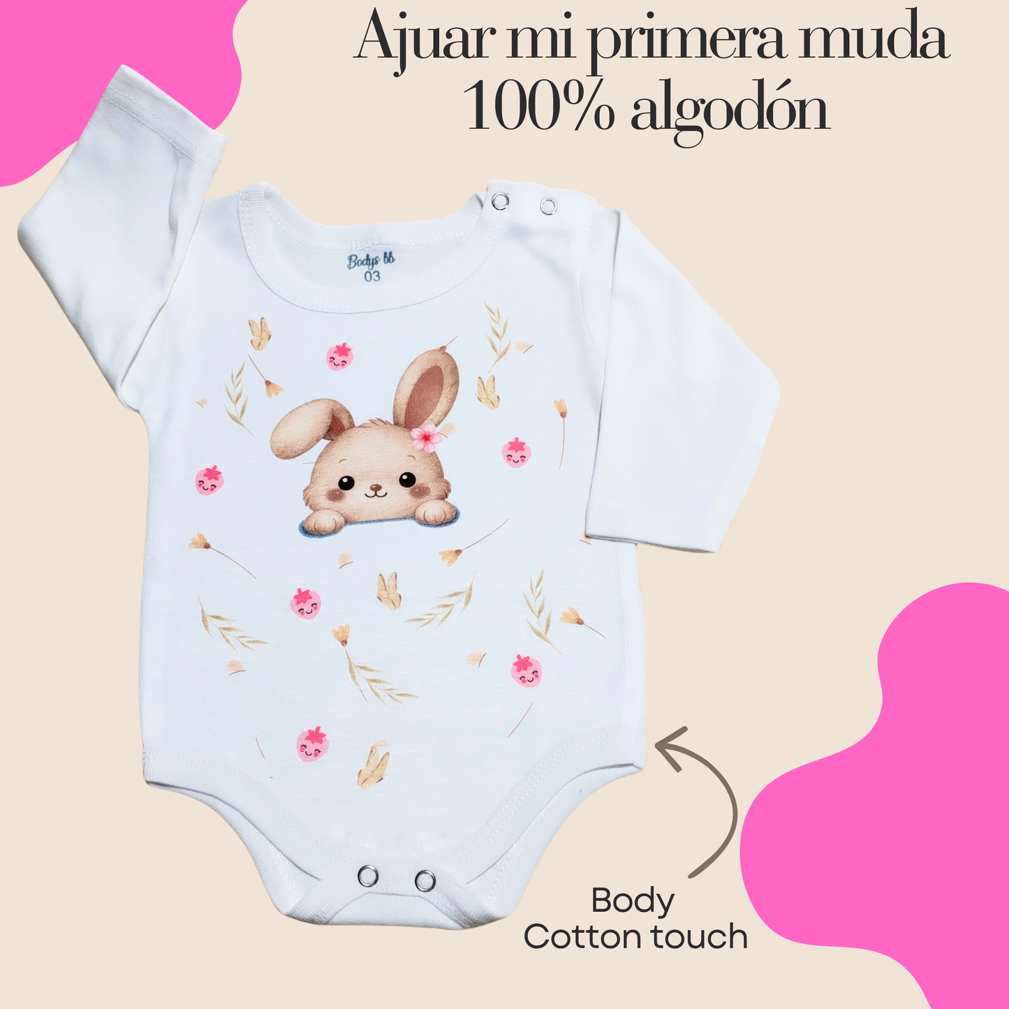 Conjunto Primera Muda 100% algodón 🩷 (conejita🐰🍓 )