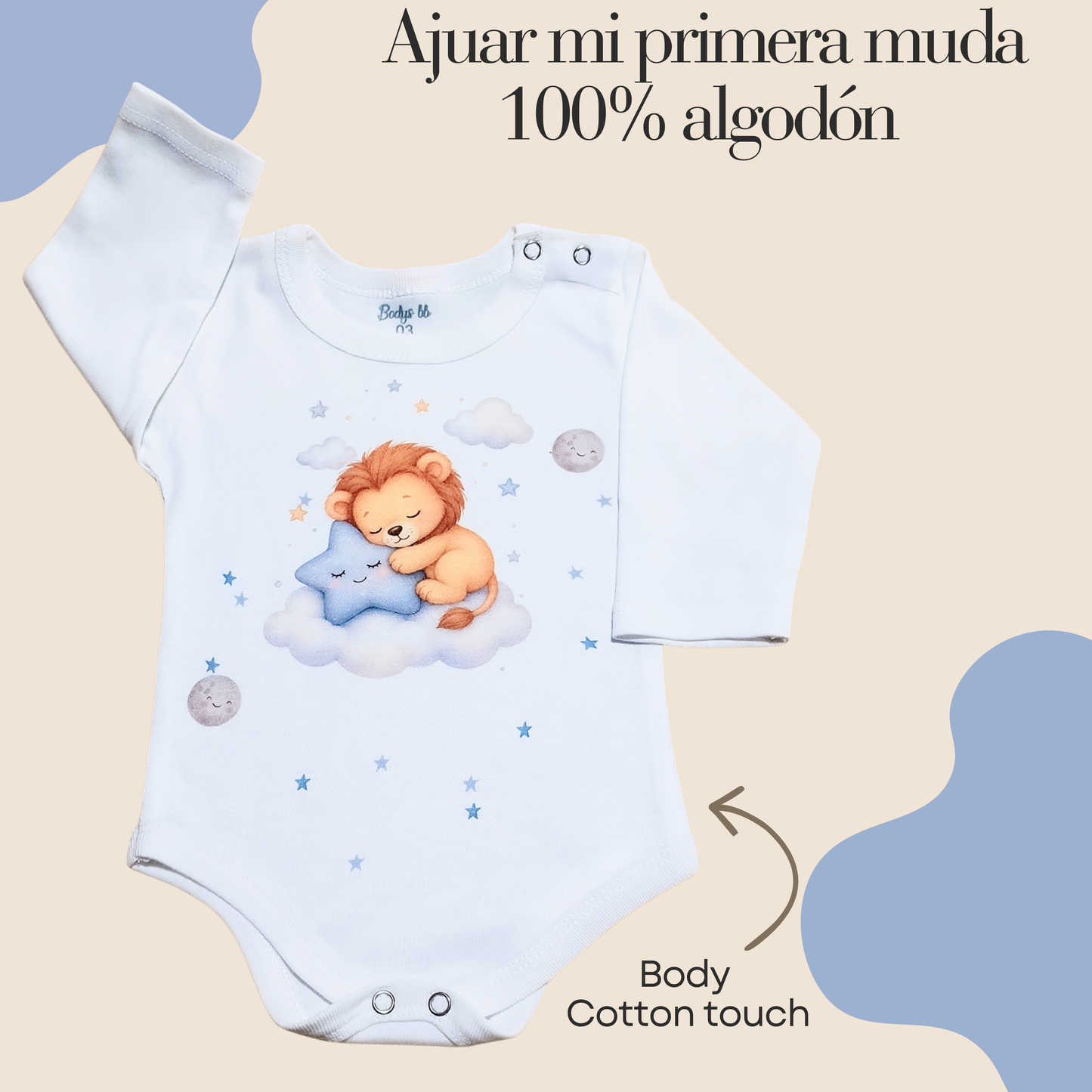Conjunto Primera Muda 100% algodón 🩵 (León🦁)