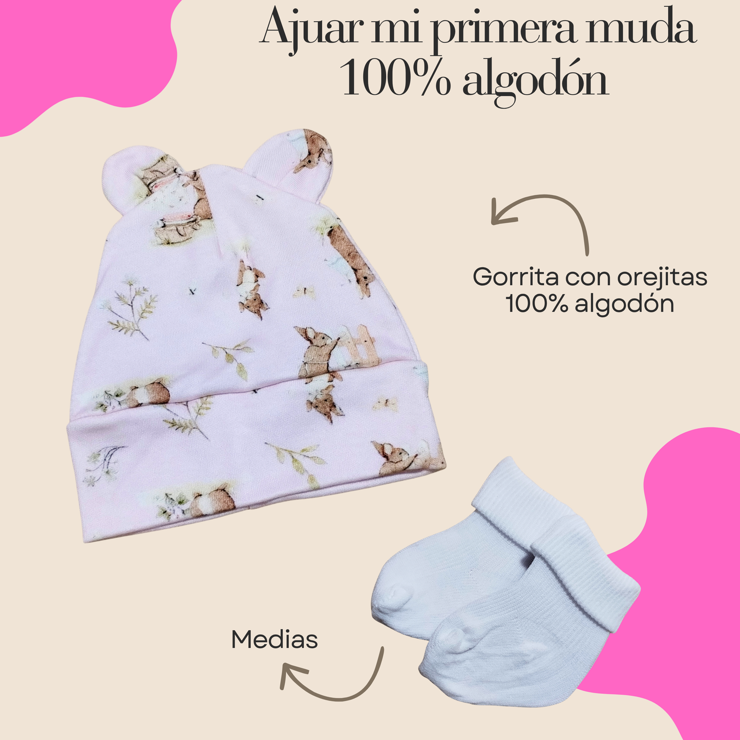 Conjunto Primera Muda 100% algodón 🩷 (conejita🐰🍓 )