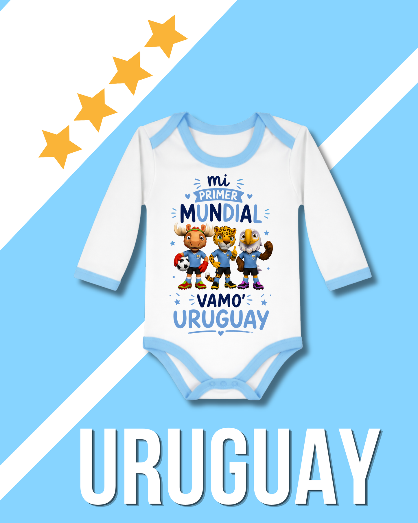 Body borde celeste mi primer mundial vamo' Uruguay (mascotas) 🩵🇺🇾