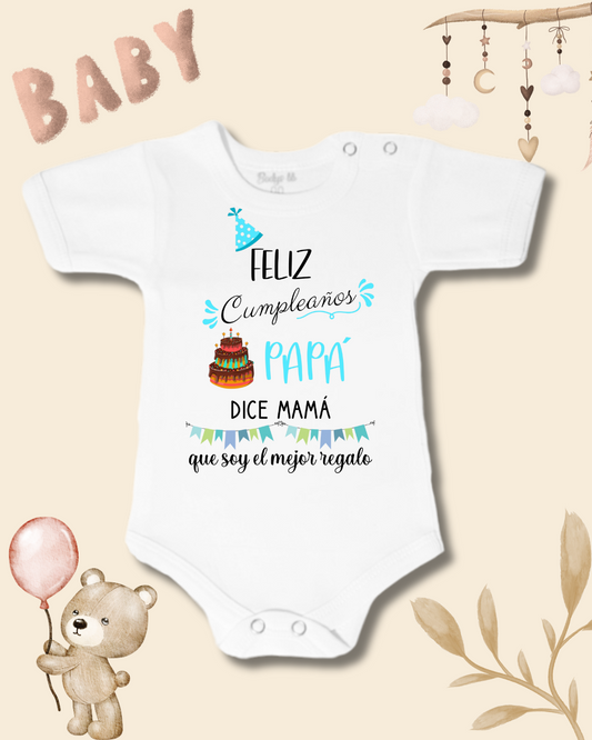Feliz cumpleaños Papá dice mamá que soy el mejor regalo🎁🩵🎂(celeste)