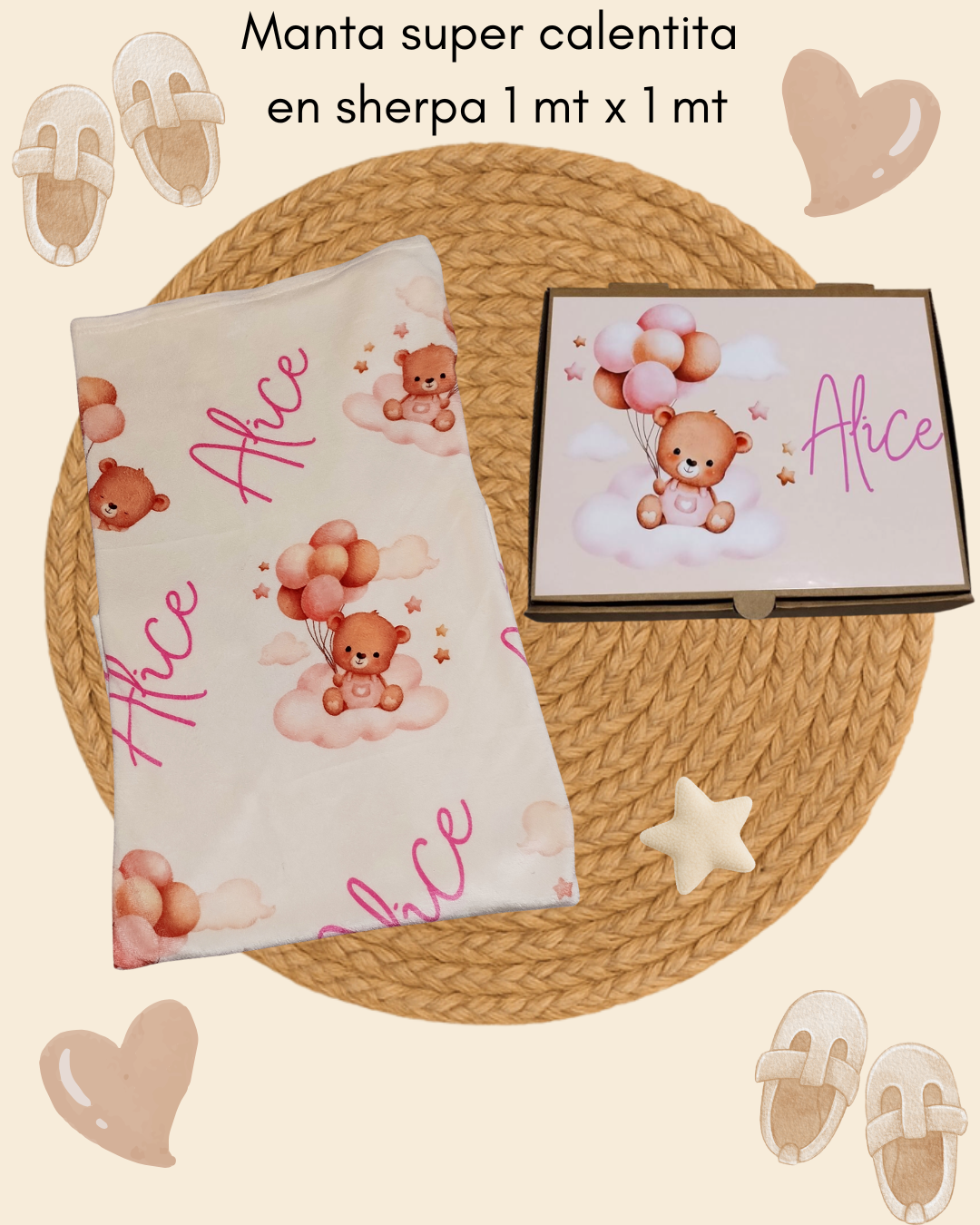 Manta para bebés personalizable 1mt x 1mt ♥️
