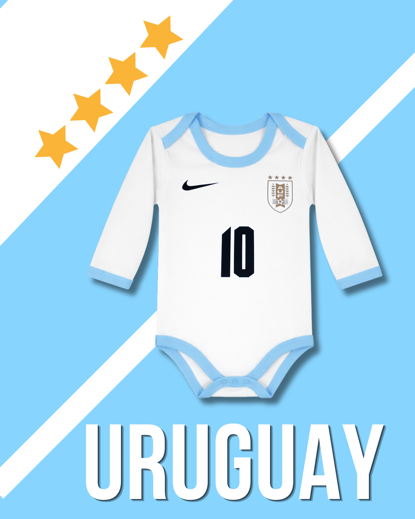 Body borde celeste Uruguay (estilo camiseta) estampado con vinilo textil 🇺🇾🩵