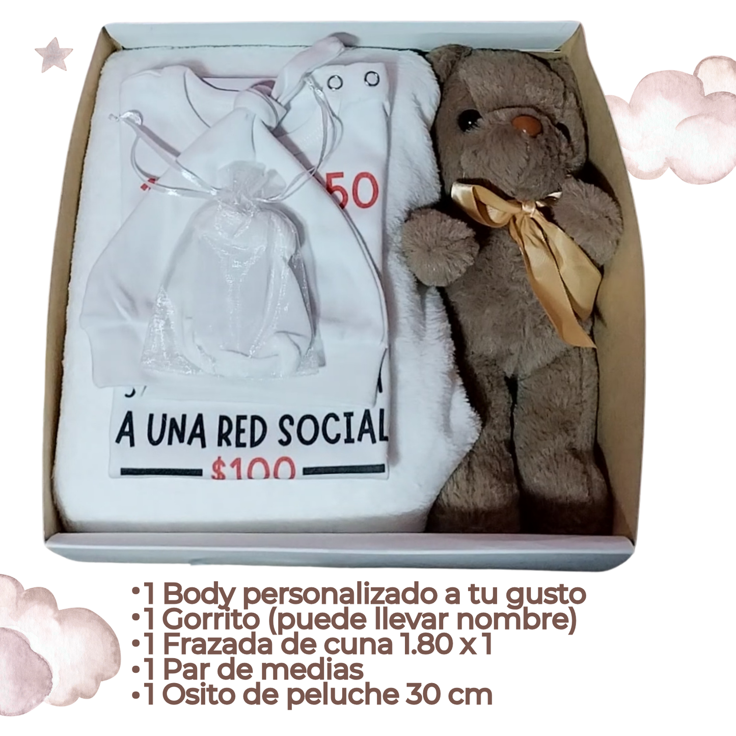 Cajita nacimiento unisex 🤍🤎el body se personaliza a tu gusto 🤎🤍
