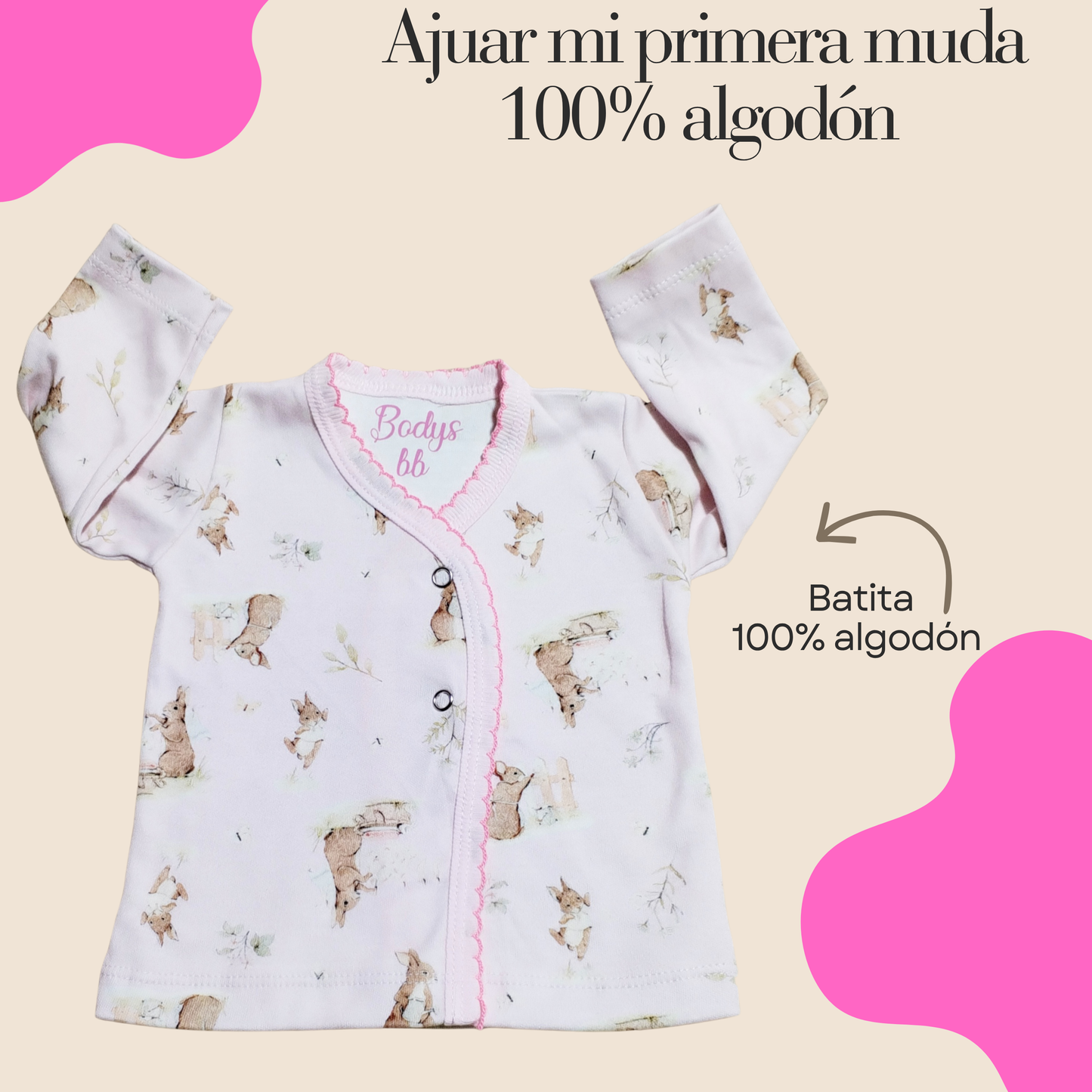 Conjunto Primera Muda 100% algodón 🩷 (conejita🐰🍓 )