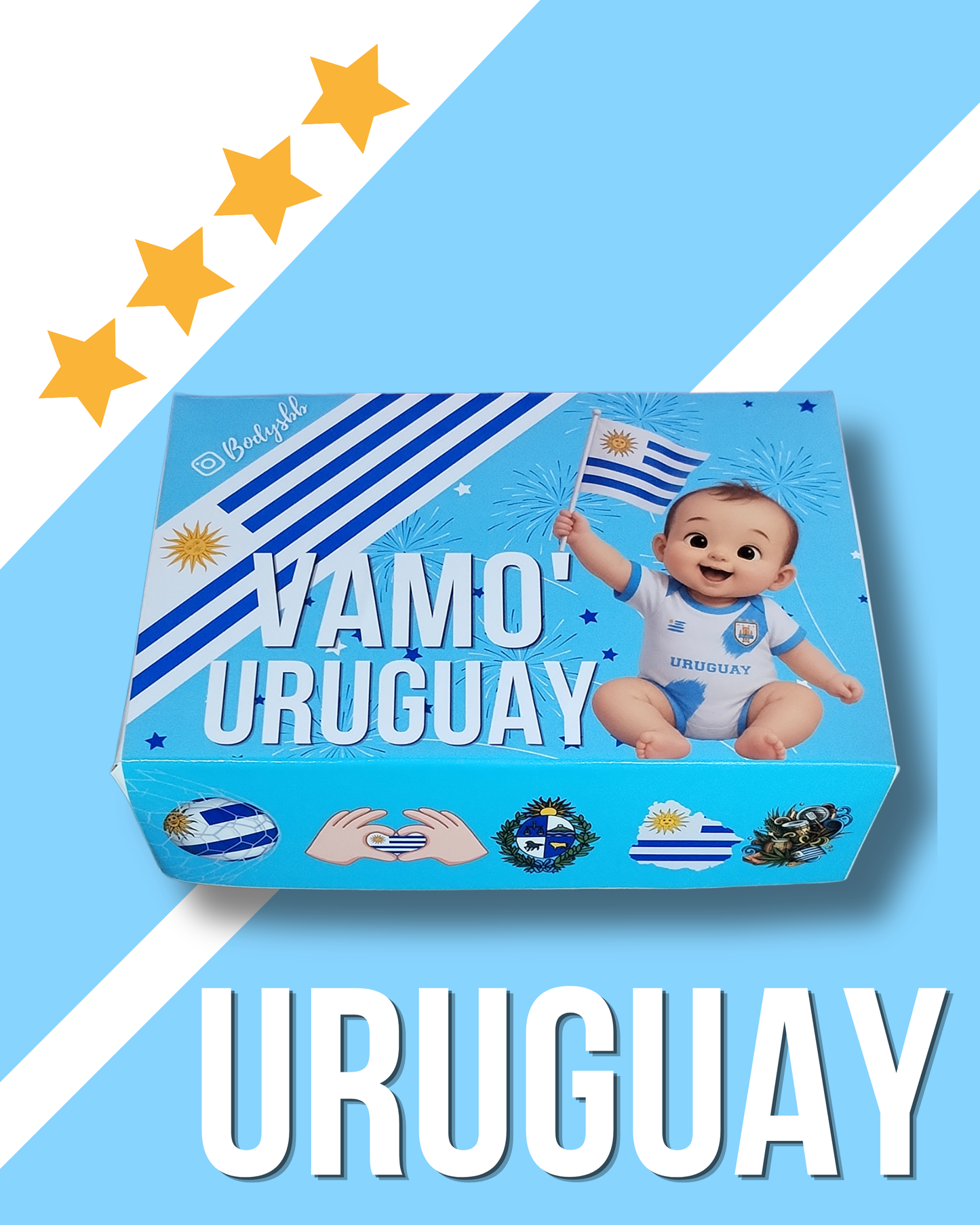 Body borde celeste Uruguay (estilo camiseta) estampado con vinilo textil 🇺🇾🩵