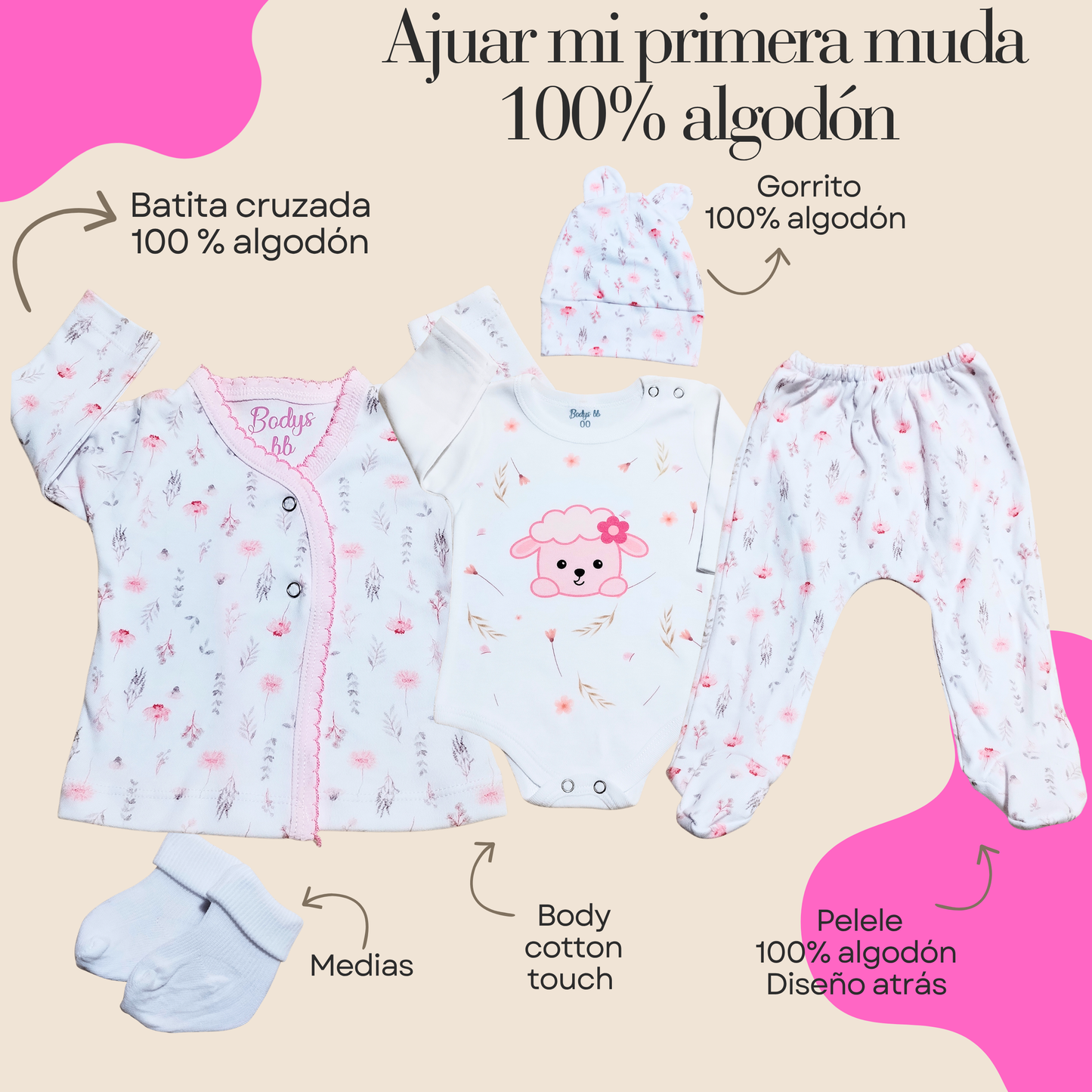 Conjunto Primera Muda 100% algodón 🩷 (ovejita🐑)